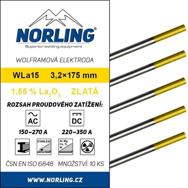 Elektroda wolframová WL15 3,2/175 zlatá NORLING
