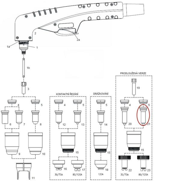 Dýza kontaktní 1,4 dlouhá k hořáku PT-100, SCP 120