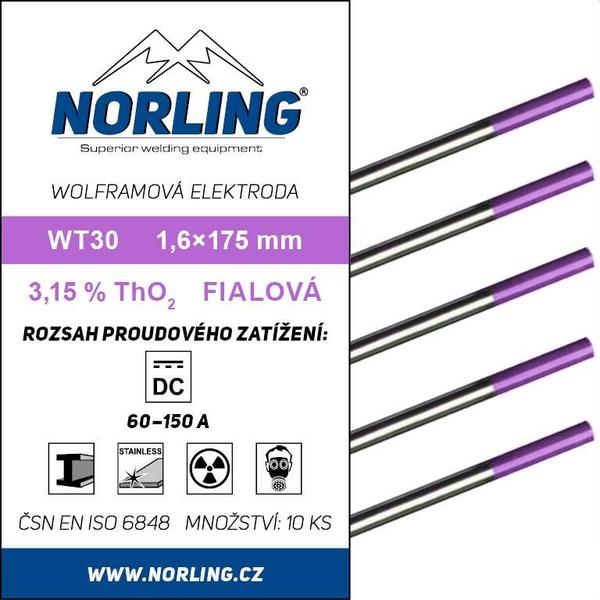 Elektroda wolframová WT30 1,6/175 purpur NORLING