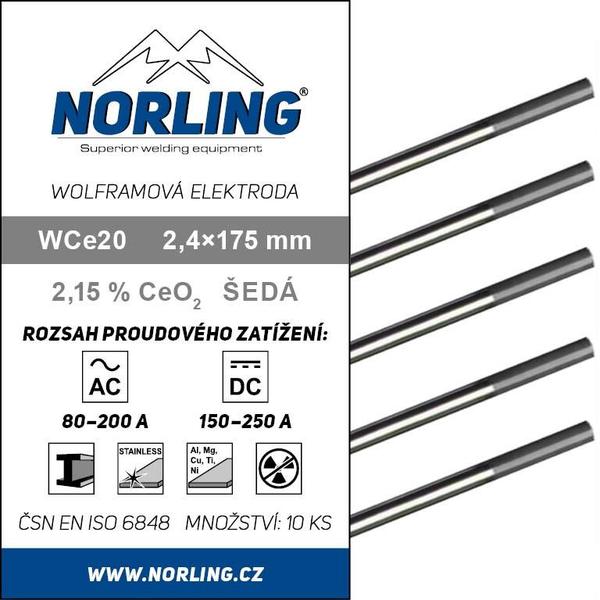 Elektroda wolframová WCe20 2,4/175 šedá NORLING
