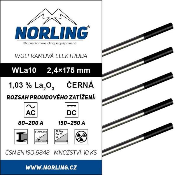 Elektroda wolframová WL10 2,4/175 černá NORLING