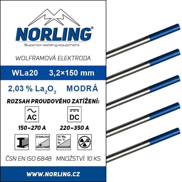 Elektroda wolframová WL20 3,2/150 modrá NORLING