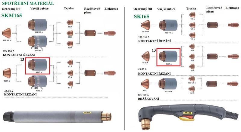 Hubice vnější 45 - 85 A k hořáku SK165, SKM165