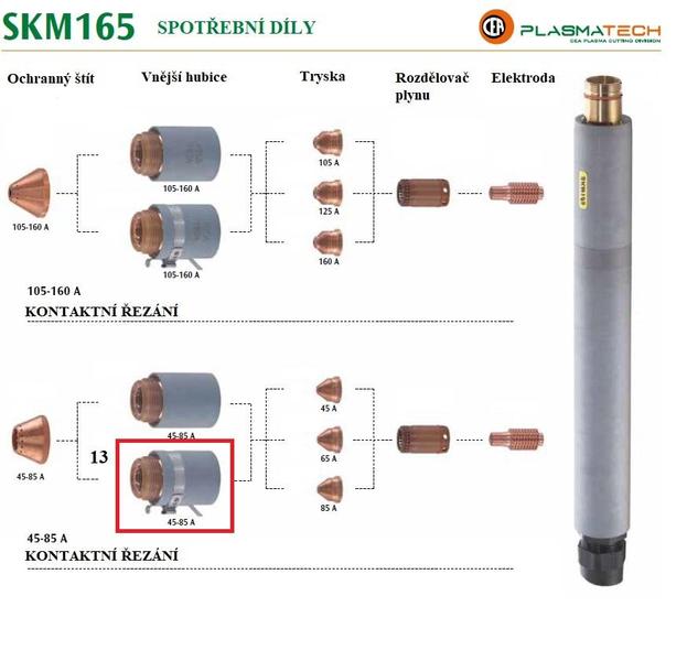 Hubice vnější 45 - 85 A s dotykovým senzorem pro plasma hořák CEA SKM165