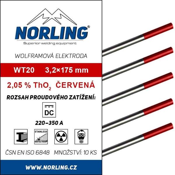 Elektroda wolframová WT20 3,2/175 červená NORLING