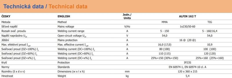 Invertorová svářečka ALFIN 162 T + hořák SGT 17 + zemnící kabel + plynová hadička