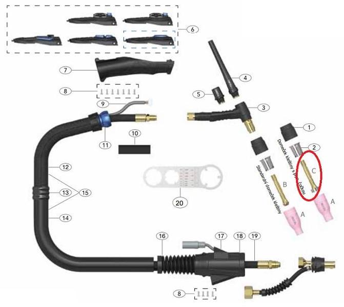 Kleština s plynovou čočkou 1.0mm arc T2/T3W/T4W