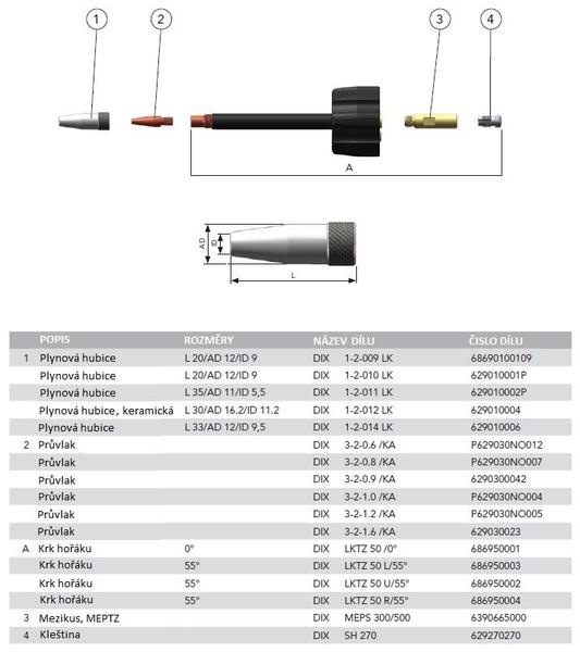 Hořák DINSE DIX LKTZ 50 U/55° /L/55° / R/55° /0°