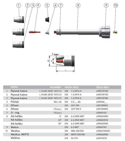 Hlava hořáku DINSE DIX MET 3945 45°