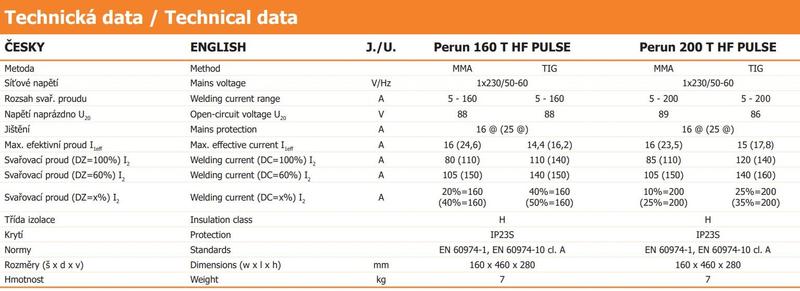 Invertorová svářečka PERUN 200 T HF PULSE + TIG rukavice + zemnící kabel + plyn. hadička