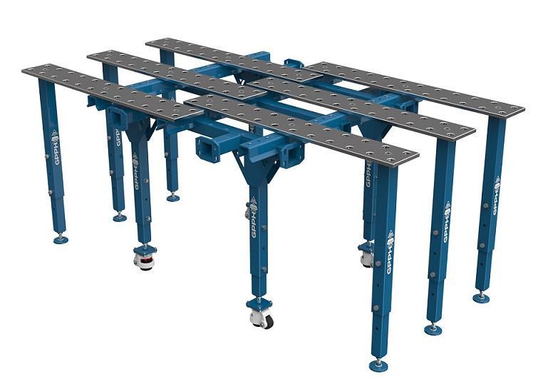 Stůl svařovací modulární GPPH 2670 x 1600, rozkládací, s kolečky, s průměrem děr 28 mm